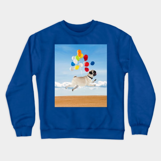 Flying Pug With Balloons Crewneck Sweatshirt by Random Galaxy